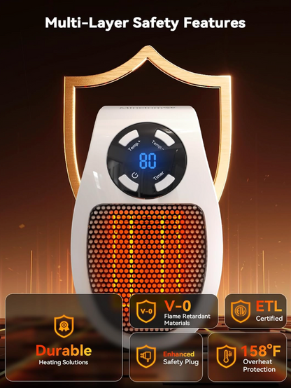 Portable Wall Mounted Heater with Adjustable Temperature & Timer Control